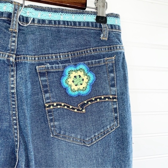 Classic Blue Straight Leg Jeans with Floral Embroidery - Picture 4 of 12
